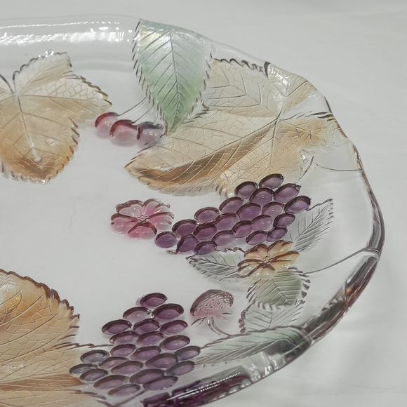 Vintage Clear Glass Serving Tray Dish Round Etched - Picture 2 of 7